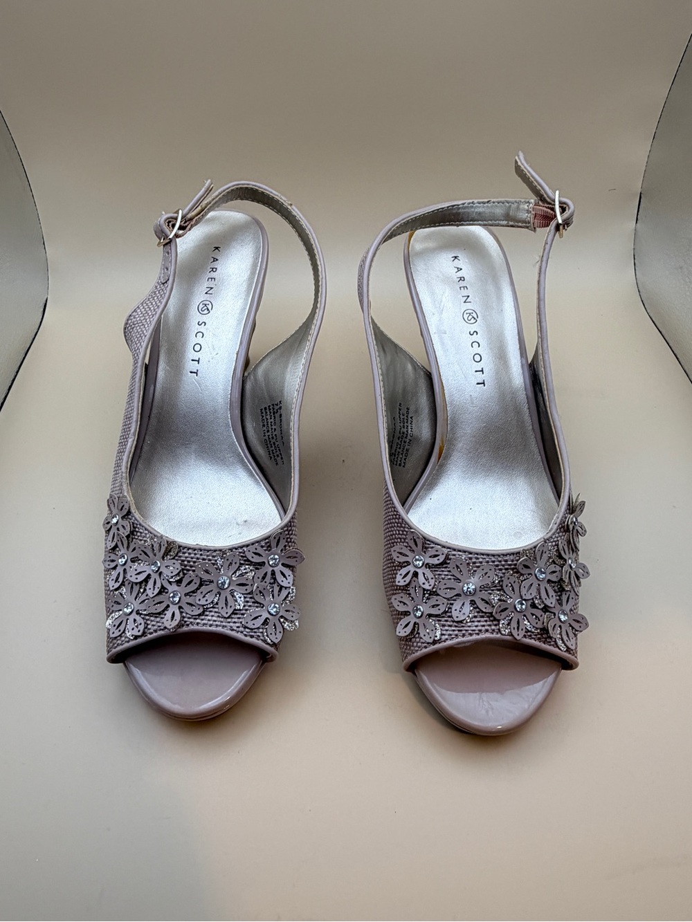 Karen Scott Blush Floral Embellished Slingback Heels